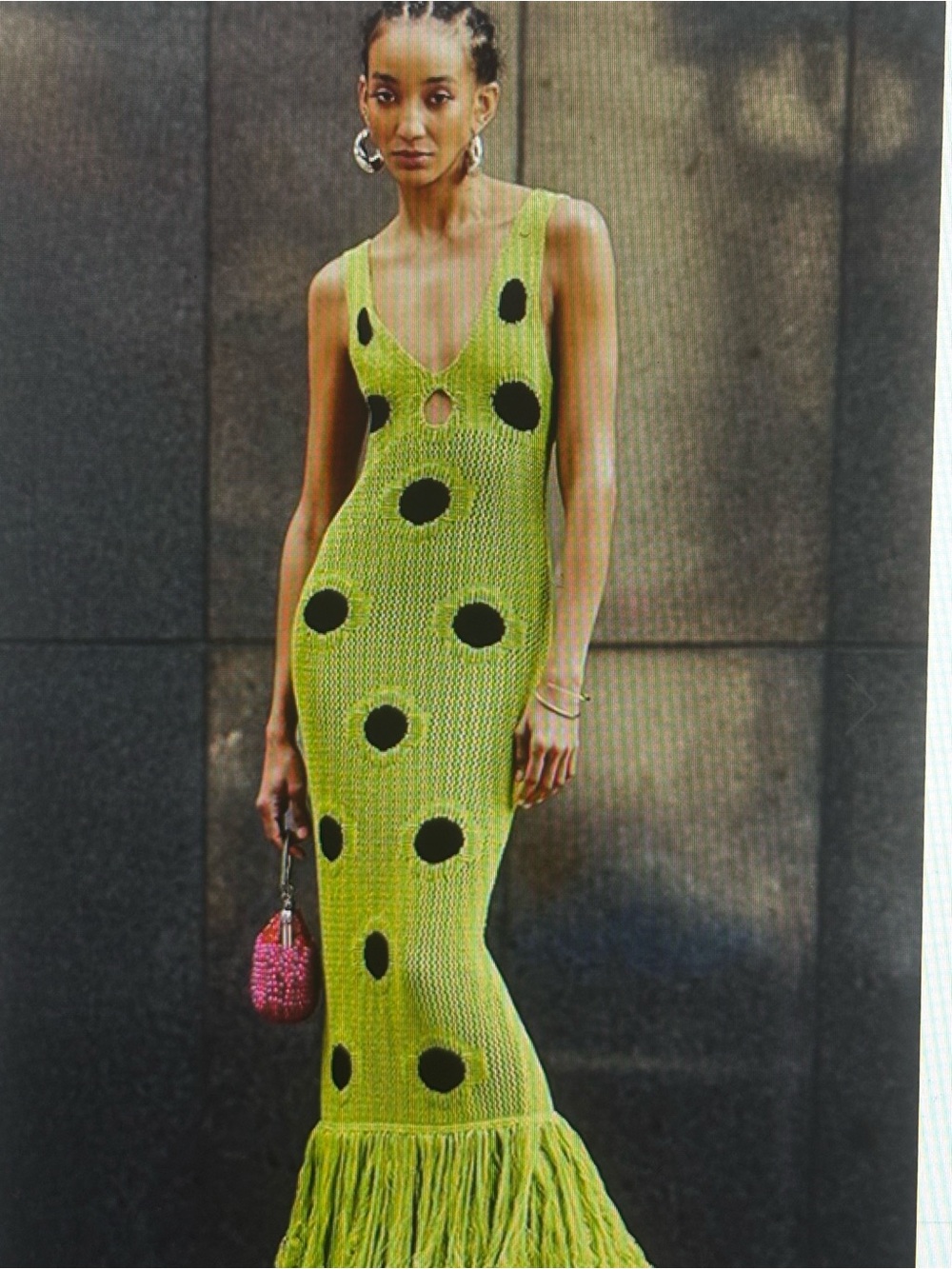 Sexy Polka Dot Knit Bodycon Fringe Maxi Dress - Women